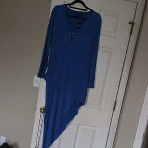 bebe Royal Blue Long Sleeve Asymmetrical Dress